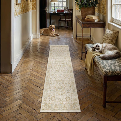 8x10 Washable Area Rug Beige Grey Non Slip Vintage Carpet