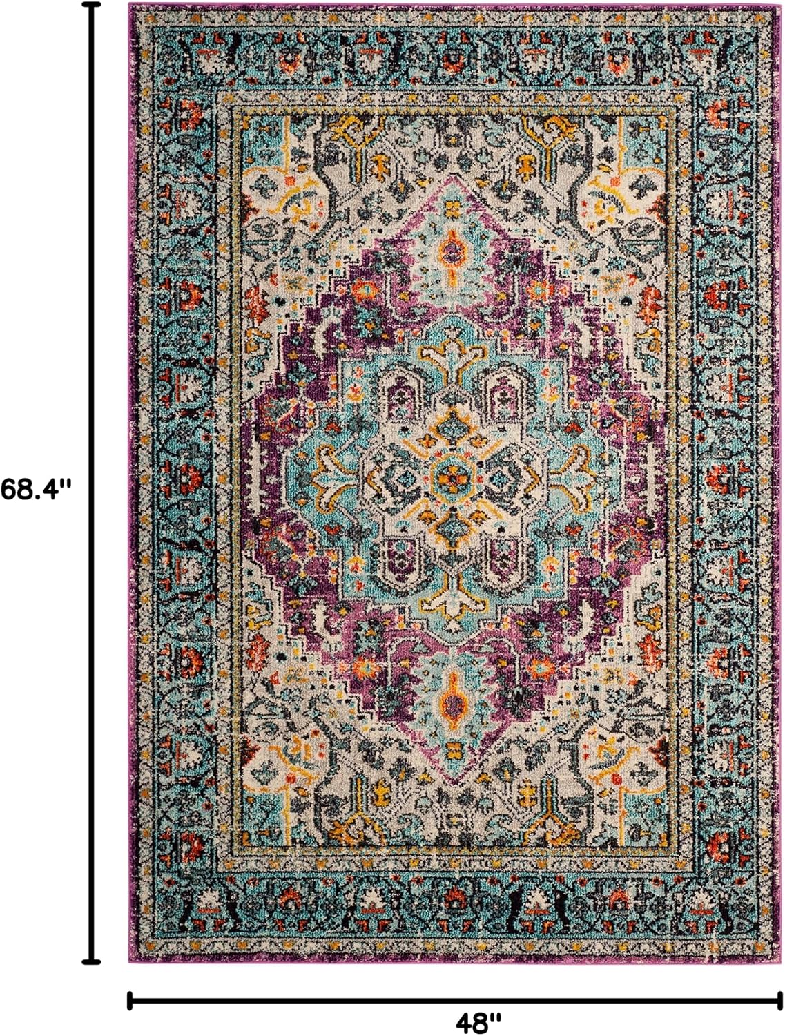SAFAVIEH Monaco Collection Accent Rug - 4' x 5'7", Violet & Light Blue, Medallion Distressed Design, Non-Shedding & Easy Care, Ideal for High Traffic Areas in Entryway, Living Room, Bedroom (MNC251L)