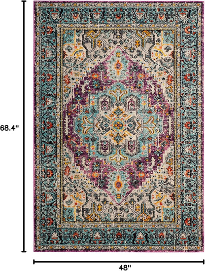 SAFAVIEH Monaco Collection Accent Rug - 4' x 5'7", Violet & Light Blue, Medallion Distressed Design, Non-Shedding & Easy Care, Ideal for High Traffic Areas in Entryway, Living Room, Bedroom (MNC251L)