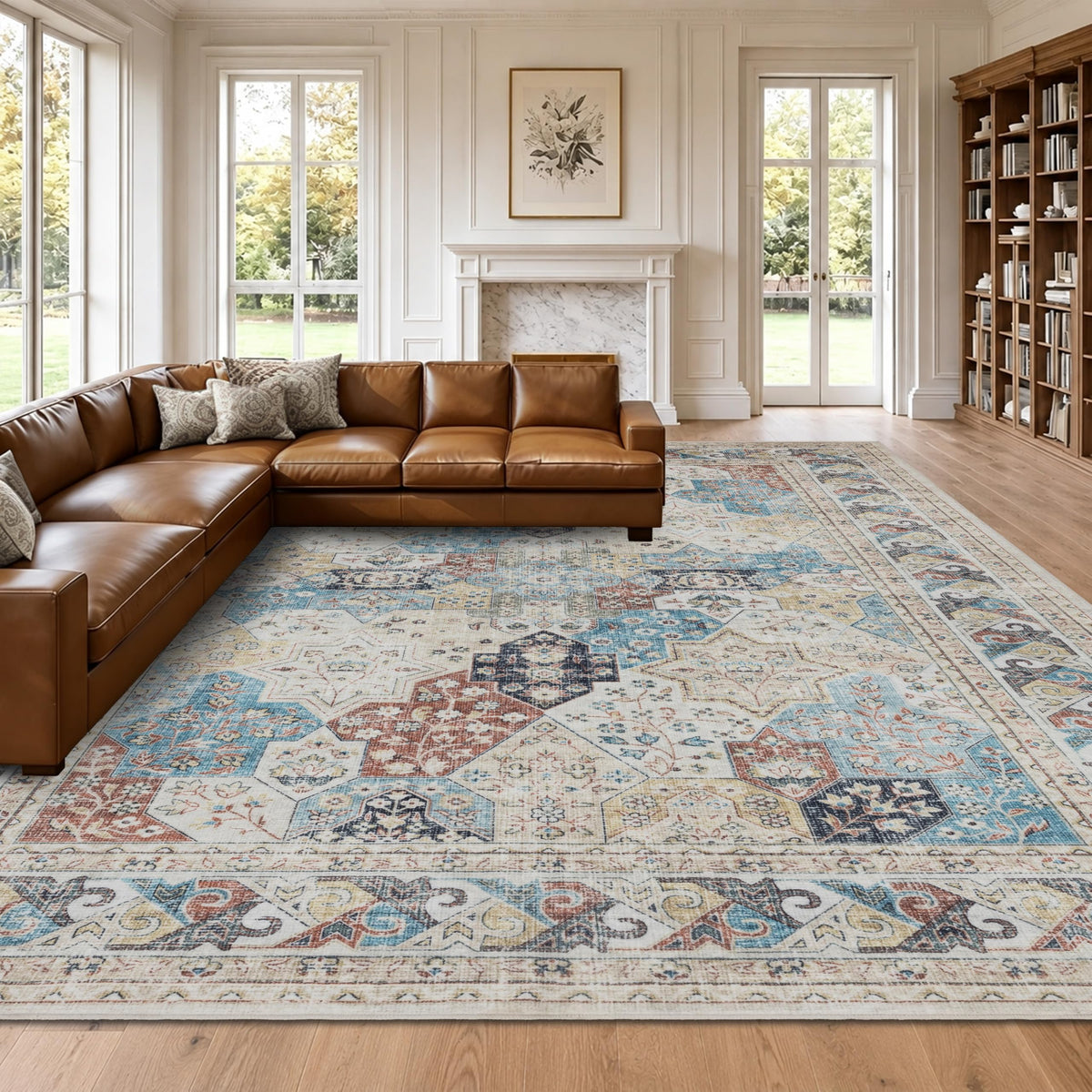 RCTJHOME 9x12 Brown Vintage Oriental Washable Area Rug Non-Slip Soft Carpet