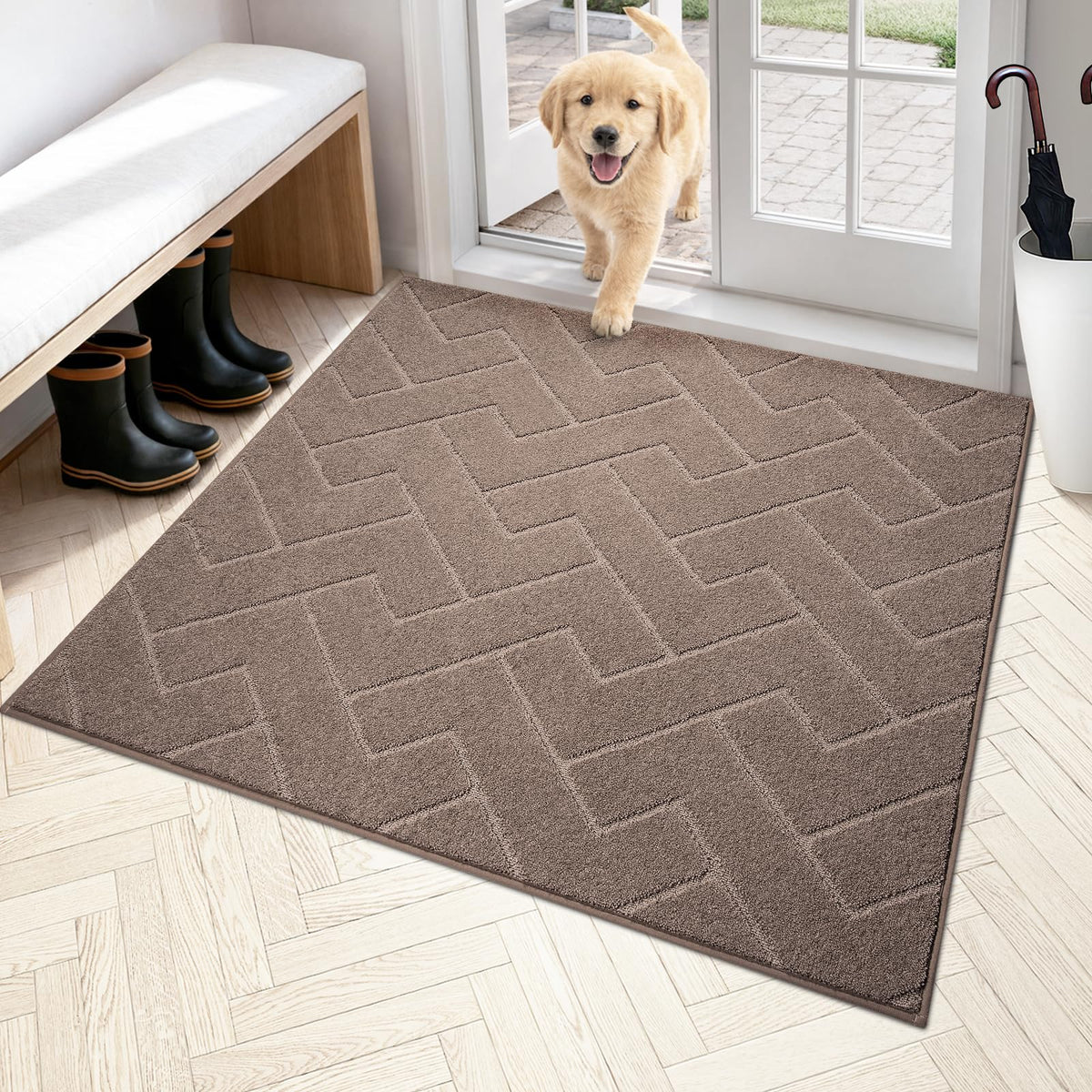 PURRUGS Dirt Trapping Door Mat Indoor Entrance, 32" x 47", Taupe