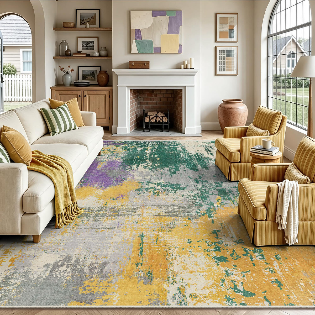8x10 Rugs for Living Room - Modern Abstract Low Pile Washable Rug, Ultra Soft Non Slip Large Rugs, Floor Carpet for Bedroom Dining Room Office Laundry Nursery Home(Brown)