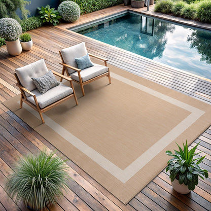 CAMILSON Indoor Outdoor Rug, 6x9 Bordered Dark Grey Black Modern Area Rugs for Indoor and Outdoor Patios, Kitchen and Hallway Mats, Washable Porch Deck Outside Carpet (Bordered Black, 6 x 9)