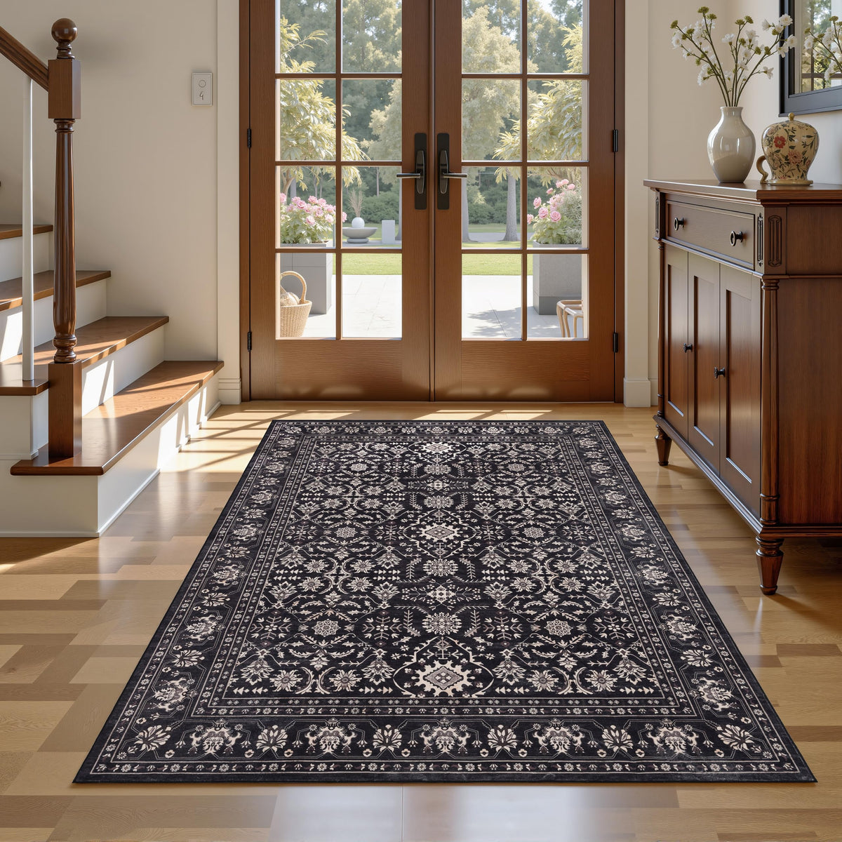 RCTJHOME 9x12 Brown Vintage Oriental Washable Area Rug Non-Slip Soft Carpet