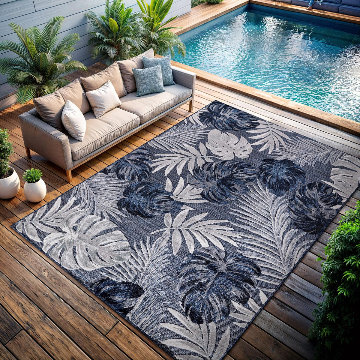 CAMILSON Indoor Outdoor Rug, Multi 5x7 Leaf Tropical Botanical Area Rugs for Indoor and Outdoor patios, Easy-Cleaning Non-Shedding Living Room, Garden and Kitchen Washable Outside Carpet (5 x 7)
