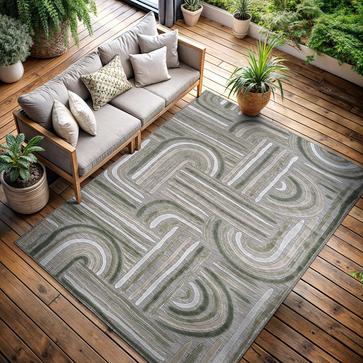 CAMILSON Indoor Outdoor Rug, Multi 5x7 Leaf Tropical Botanical Area Rugs for Indoor and Outdoor patios, Easy-Cleaning Non-Shedding Living Room, Garden and Kitchen Washable Outside Carpet (5 x 7)