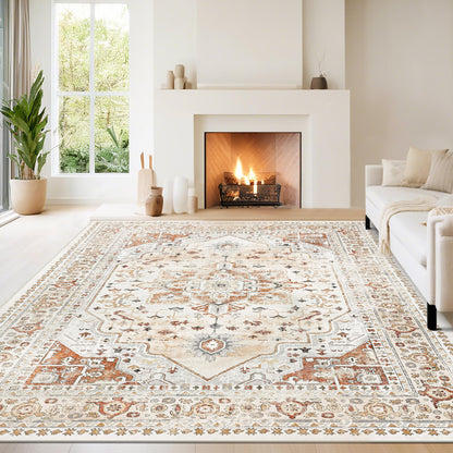 Washable Rugs 8x10 Area Rug for Living Room,Bedroom,Dining Room-Beige Green