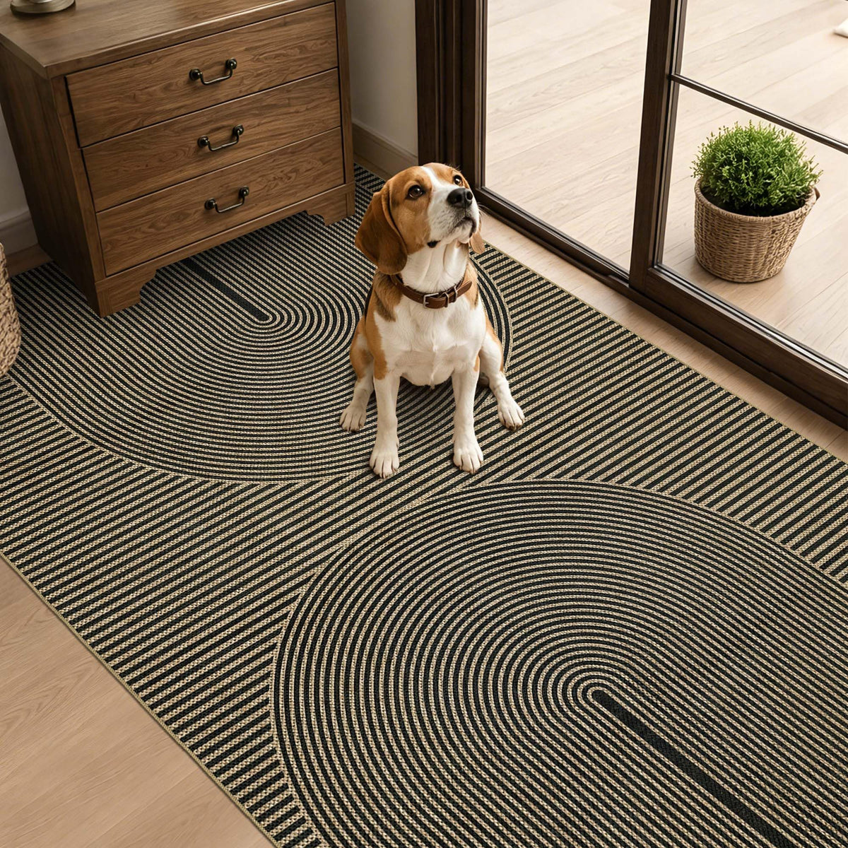 Easy Jute Rug for Pet Homes: 4x6 Outdoor Rug - Geometric Arch Pattern