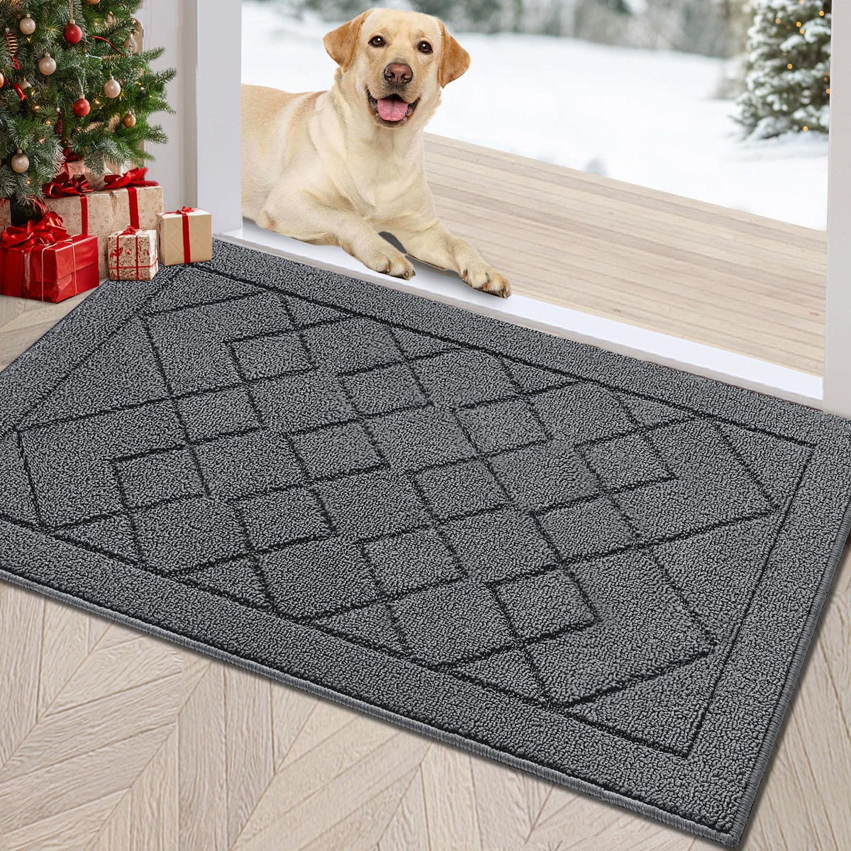 REFETONE Indoor Doormat 32" x 40", Low-Profile Front Door Mat, Dark Gray