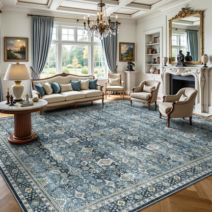 8x10 Area Rugs for Living Room - Washable Vintage Retro Large Rug, Soft Ultra Thin Non Slip Low Pile Traditional Distressed Boho Carpet for Bedroom Dining Room Home Office, Rust Clay