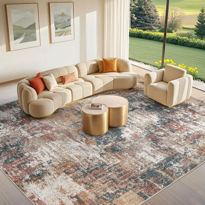 Tortania Washable 8x10 Area Rug for Living Room: Modern Abstract Neutral Large Soft Thin Rugs - Non Slip Indoor Carpet for Bedroom Dining Room Office Nursery Home Floor Decoration - Smoky Gray