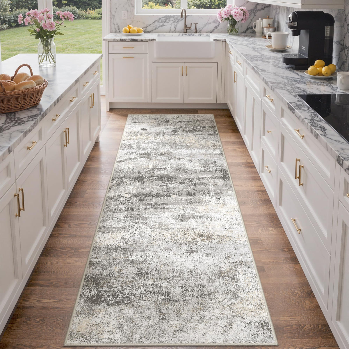 GENIMO 9x12 Area Rug Washable Non Slip for Living Room, Navy Blue Gray