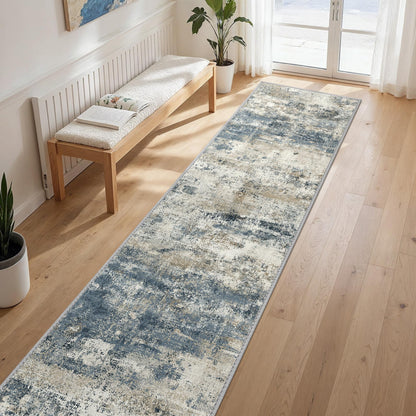 GENIMO 9x12 Area Rug Washable Non Slip for Living Room, Navy Blue Gray