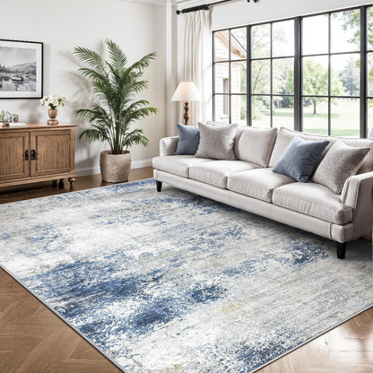 8x10 Rugs for Living Room - Modern Abstract Low Pile Washable Rug, Ultra Soft Non Slip Large Rugs, Floor Carpet for Bedroom Dining Room Office Laundry Nursery Home(Brown)