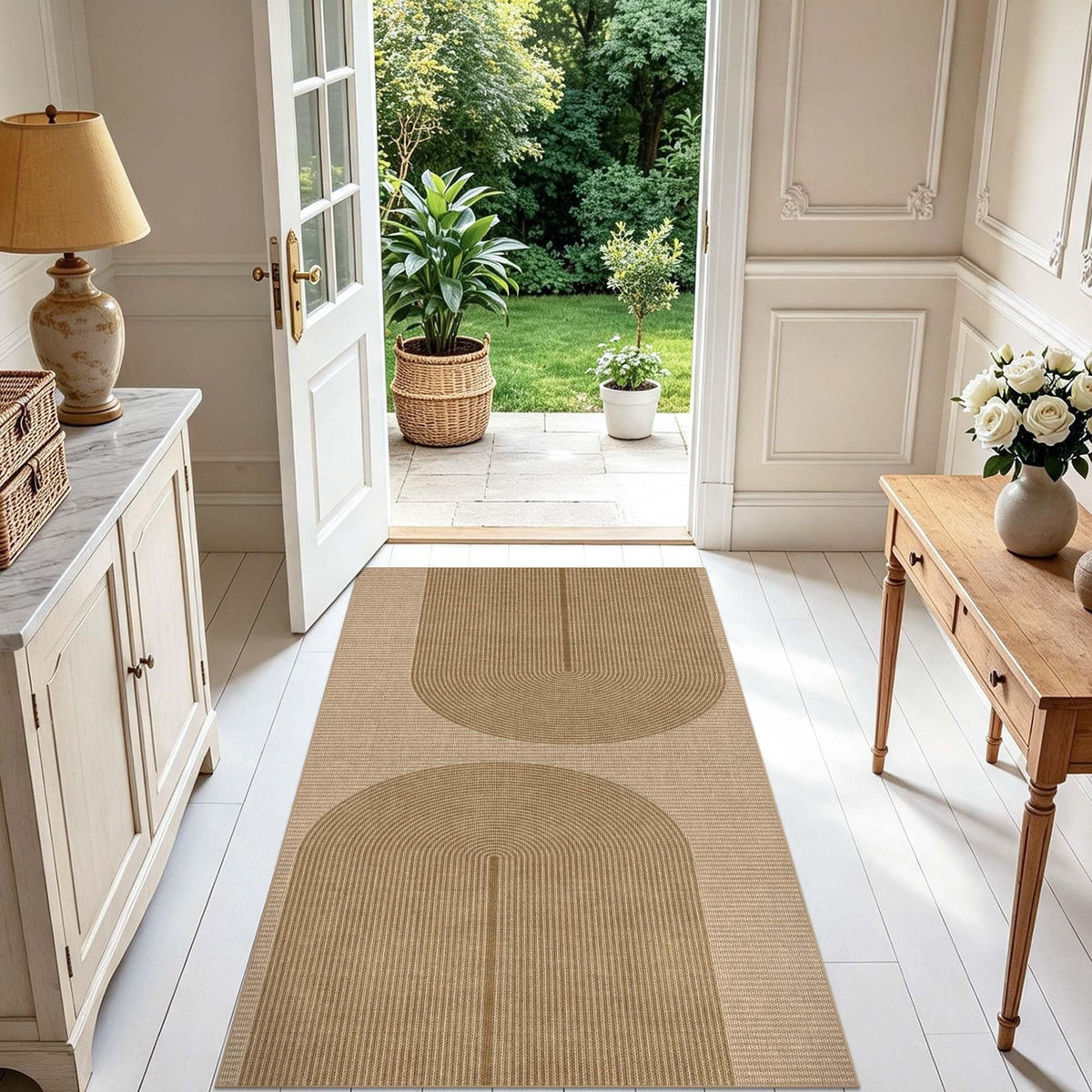 Easy Jute Rug for Pet Homes: 4x6 Outdoor Rug - Geometric Arch Pattern