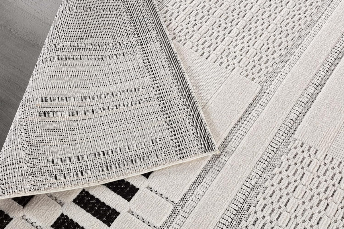 CAMILSON Modern Rug 6x9 Luxury Geometric Pattern Micro Loop Area Rugs Soft High and Low Pile Stain Resistant Easy to Clean Non-Shedding Durable Living Room Office Indoor Carpet (White/Black)
