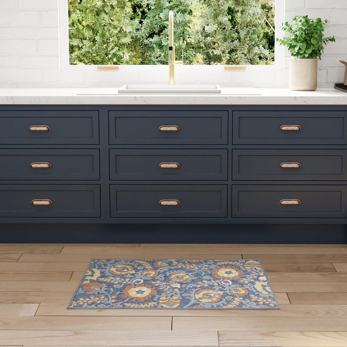 Nourison Home Aloha Natural Blue 2'3" x 10' Area Rug - Easy Clean, Non Shedding, Bed Room, Living Room, Dining Room, Kitchen (10' Runner)