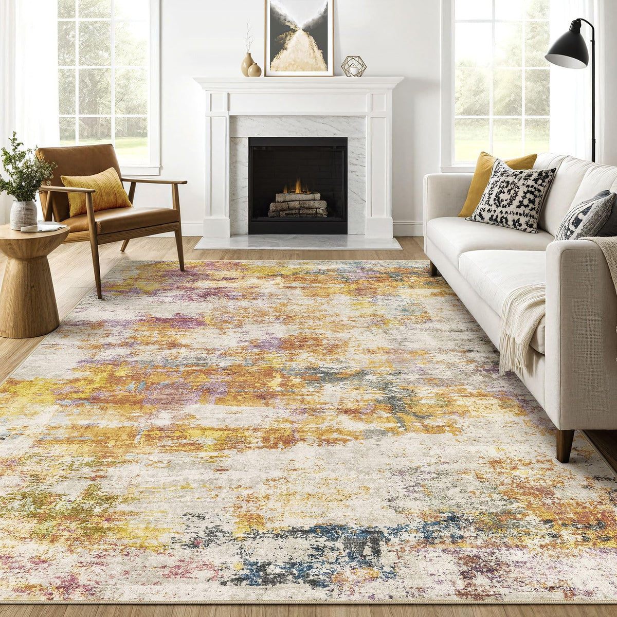 LOONGRUG 10x14 Area Rugs Washable Large Neutral Modern Living Room Rug