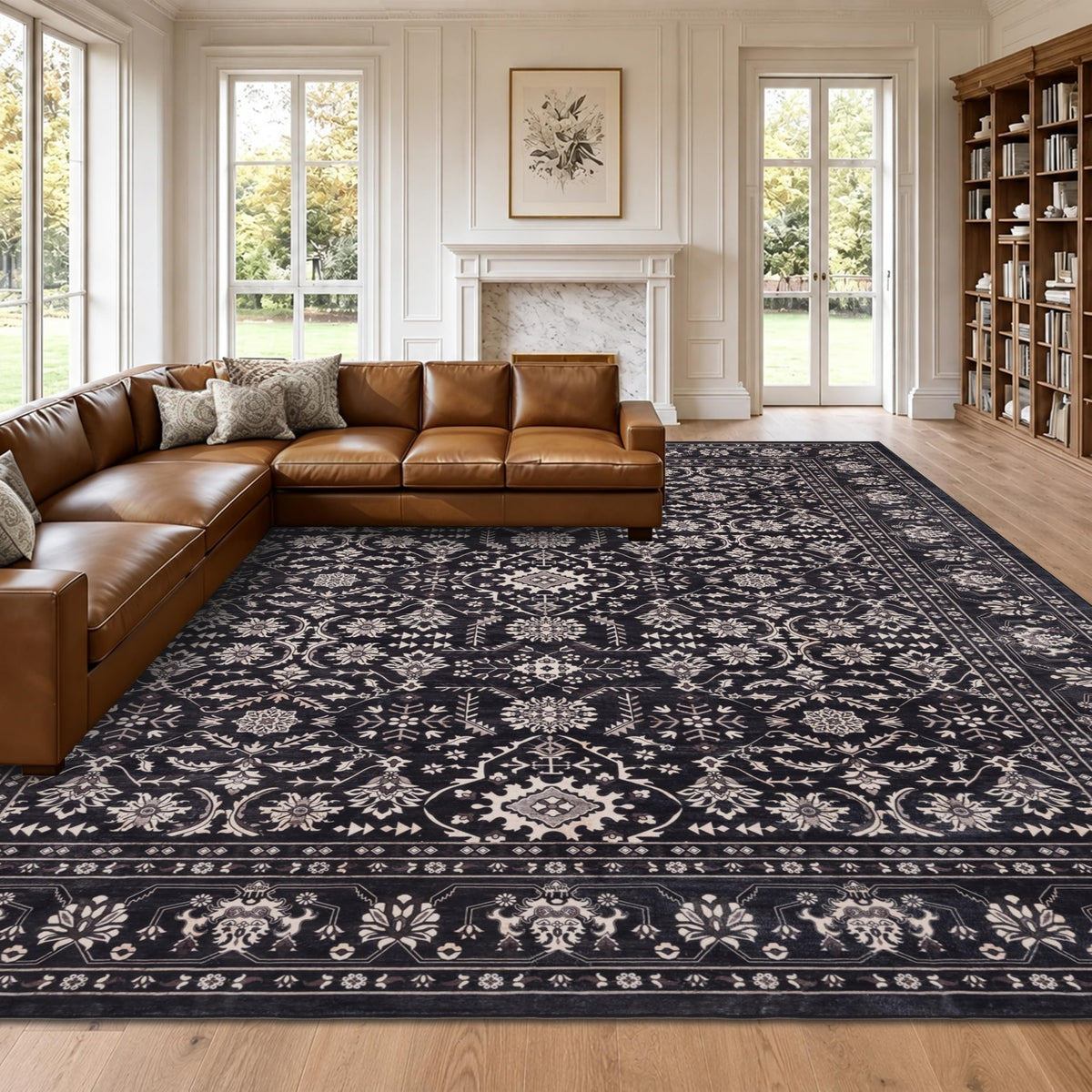 RCTJHOME 9x12 Brown Vintage Oriental Washable Area Rug Non-Slip Soft Carpet