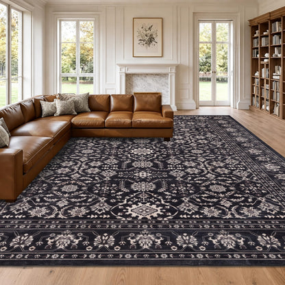 RCTJHOME 9x12 Brown Vintage Oriental Washable Area Rug Non-Slip Soft Carpet