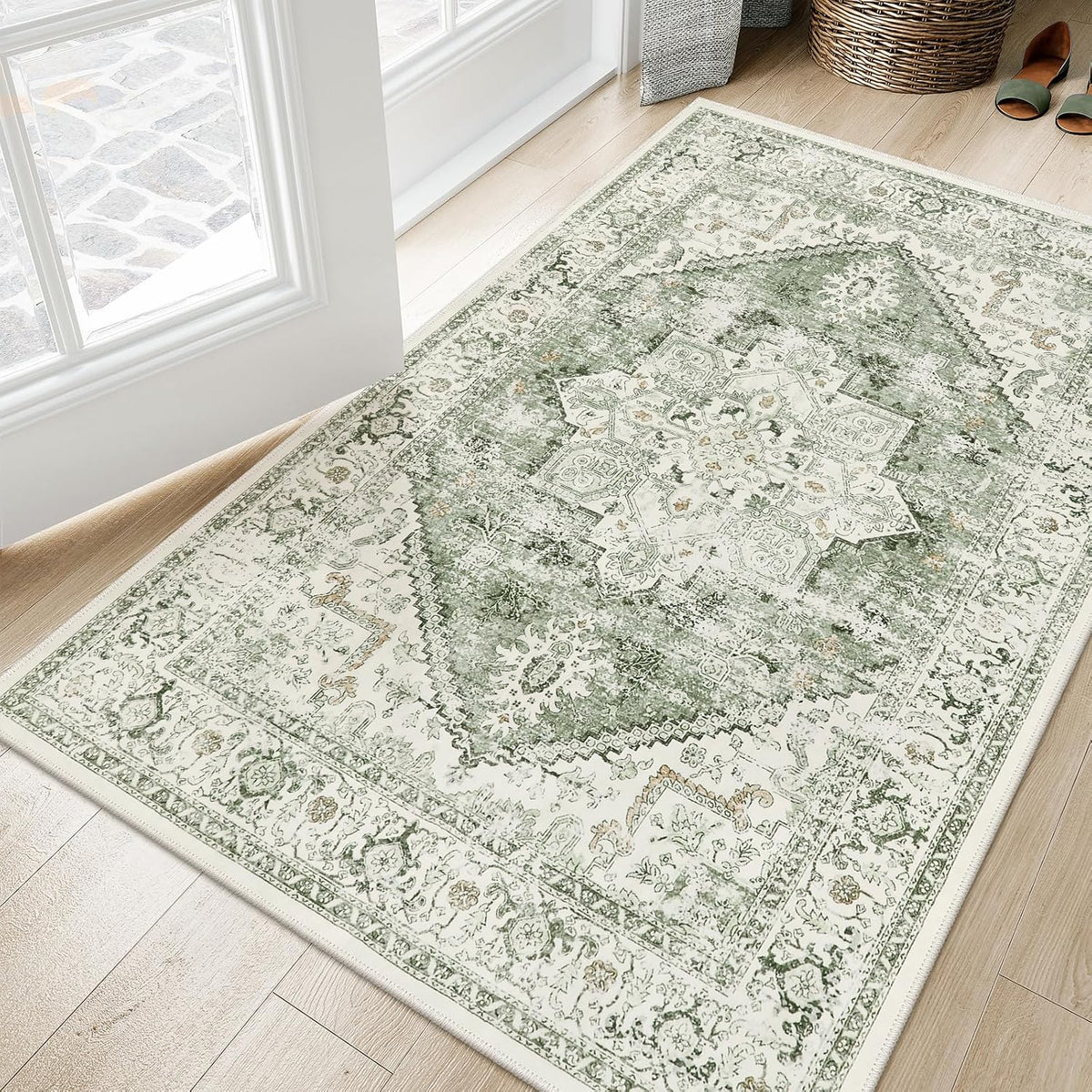 LIVEBOX Sage Washable Vintage Area Rug 3x5 Non-Slip