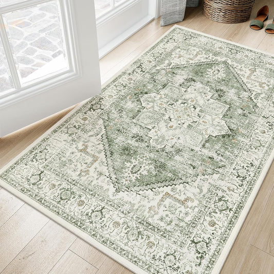 LIVEBOX Sage Washable Vintage Area Rug 3x5 Non-Slip
