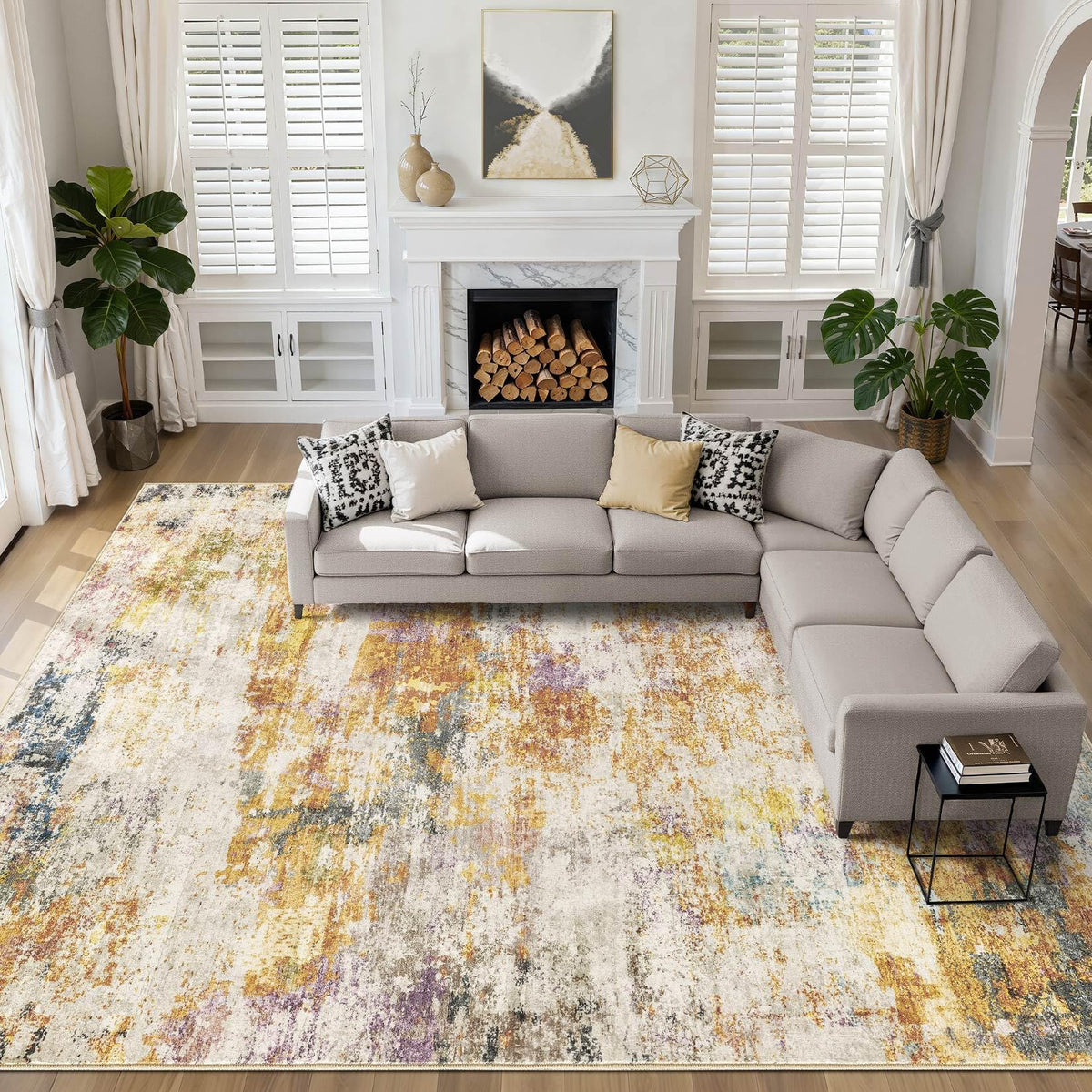 LOONGRUG 10x14 Area Rugs Washable Large Neutral Modern Living Room Rug