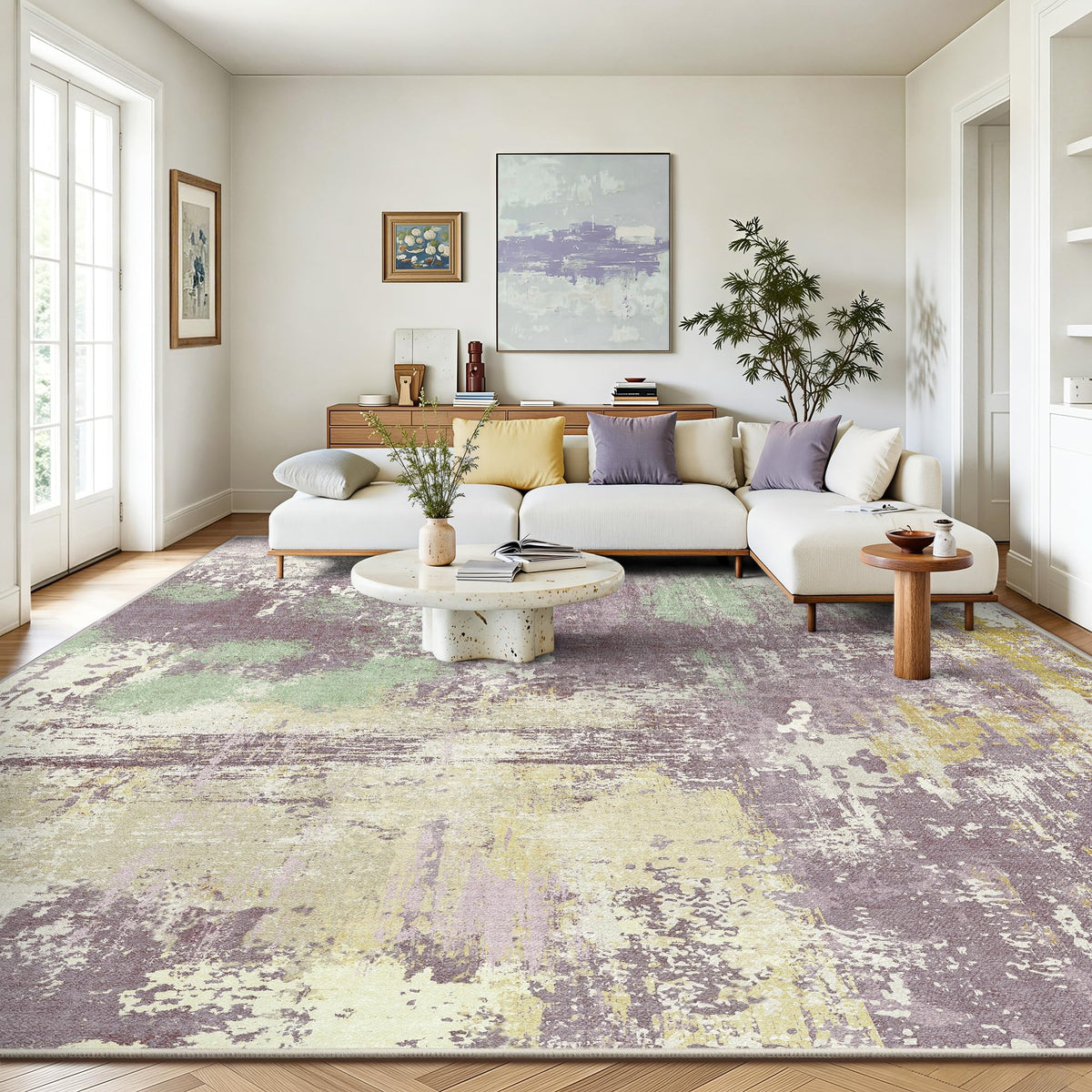 8x10 Rugs for Living Room - Modern Abstract Low Pile Washable Rug, Ultra Soft Non Slip Large Rugs, Floor Carpet for Bedroom Dining Room Office Laundry Nursery Home(Brown)