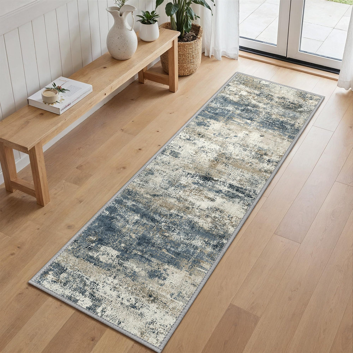 GENIMO 9x12 Area Rug Washable Non Slip for Living Room, Navy Blue Gray