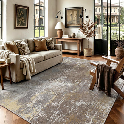 8x10 Rugs for Living Room - Modern Abstract Low Pile Washable Rug, Ultra Soft Non Slip Large Rugs, Floor Carpet for Bedroom Dining Room Office Laundry Nursery Home(Brown)
