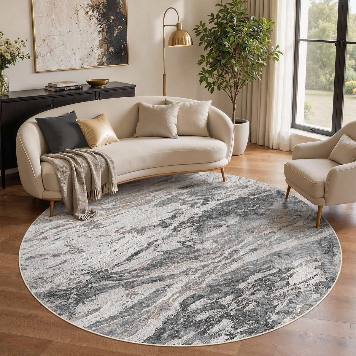 Area Rugs for Living Room: 9X12 Abstract Washable Rug Modern Neutral Large Soft Stain Resistant Non-Slip for Bedroom Dining Room Indoor Home Office Carpet - Blue Brown