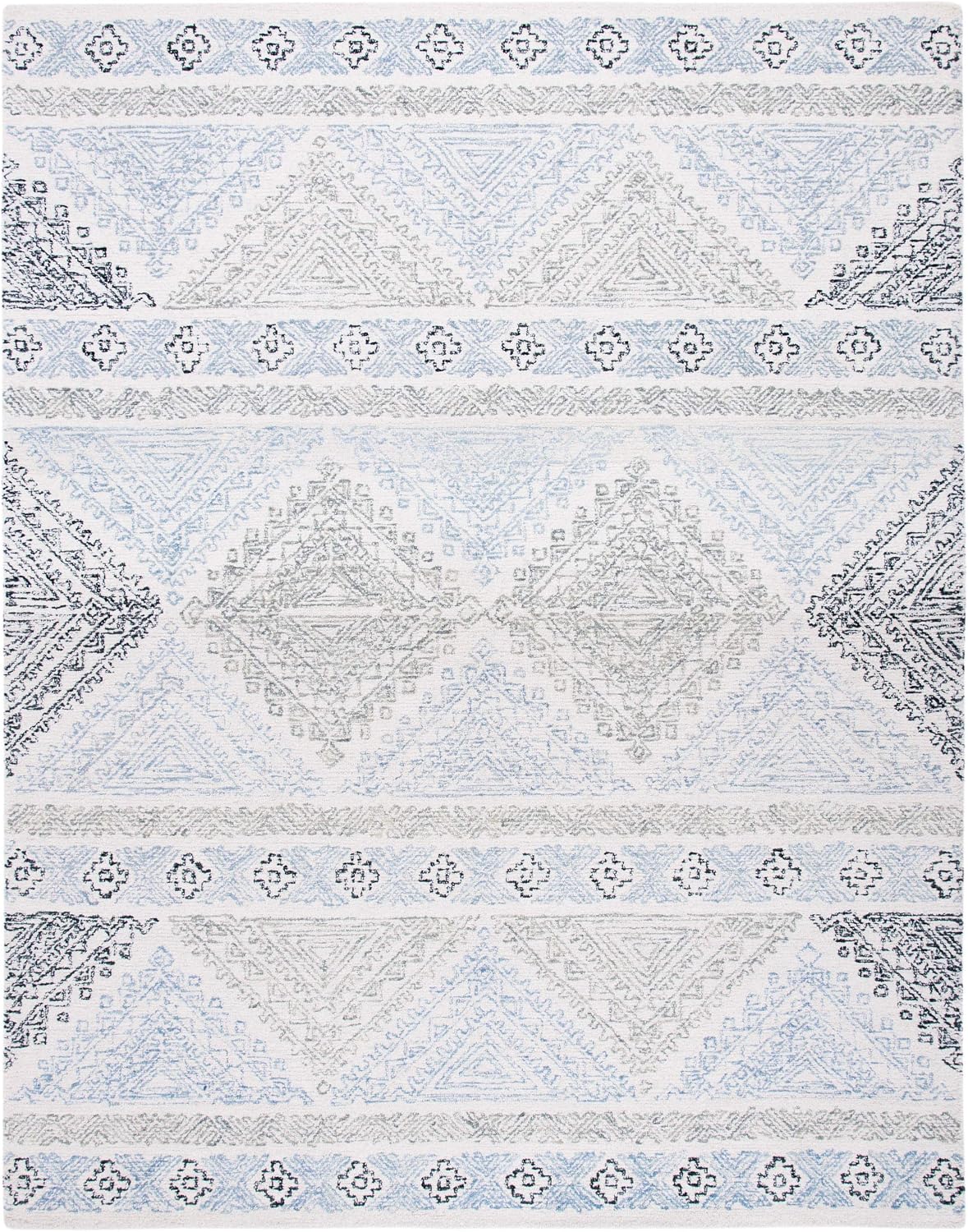SAFAVIEH Micro-Loop Collection Area Rug - 9' x 12', Ivory & Grey, Handmade Moroccan Boho Wool, Ideal for High Traffic Areas in Living Room, Bedroom (MLP206A)