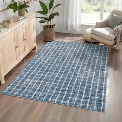 ROYHOME 6x9 Area Rug for Living Room Washable Khaki Brown Checkered Rugs