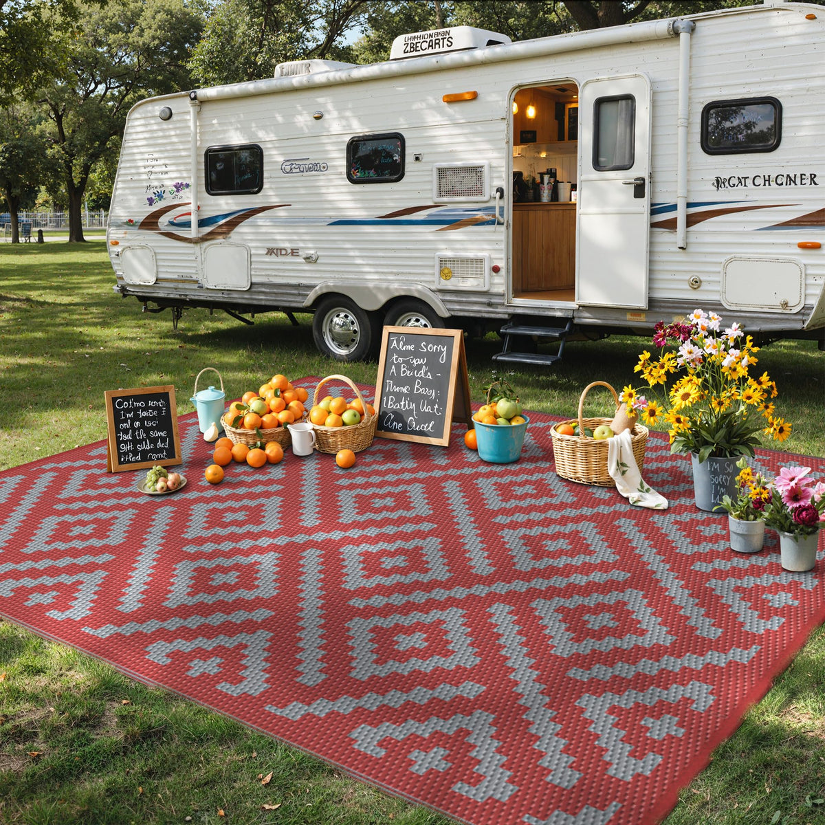 GENIMO Outdoor Rug, Waterproof Plastic Rugs for Patio, 5'x8' Cloud Grey