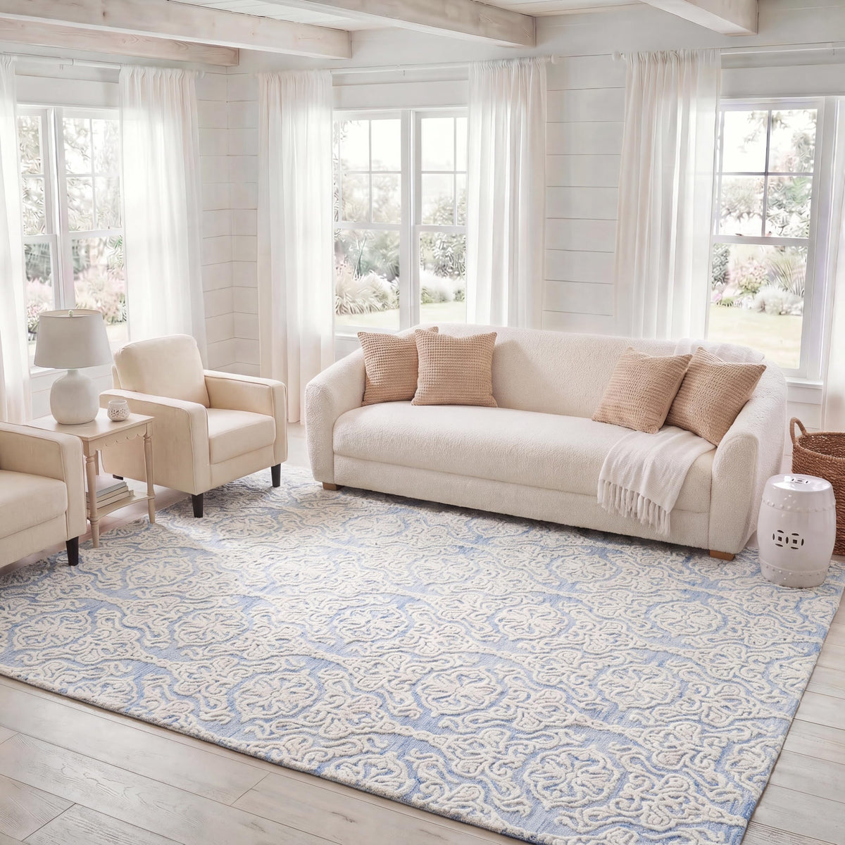 SAFAVIEH Blossom Collection Area Rug - 9' x 12', Beige & Ivory, Handmade Wool, Ideal for High Traffic Areas in Living Room, Bedroom (BLM112B)