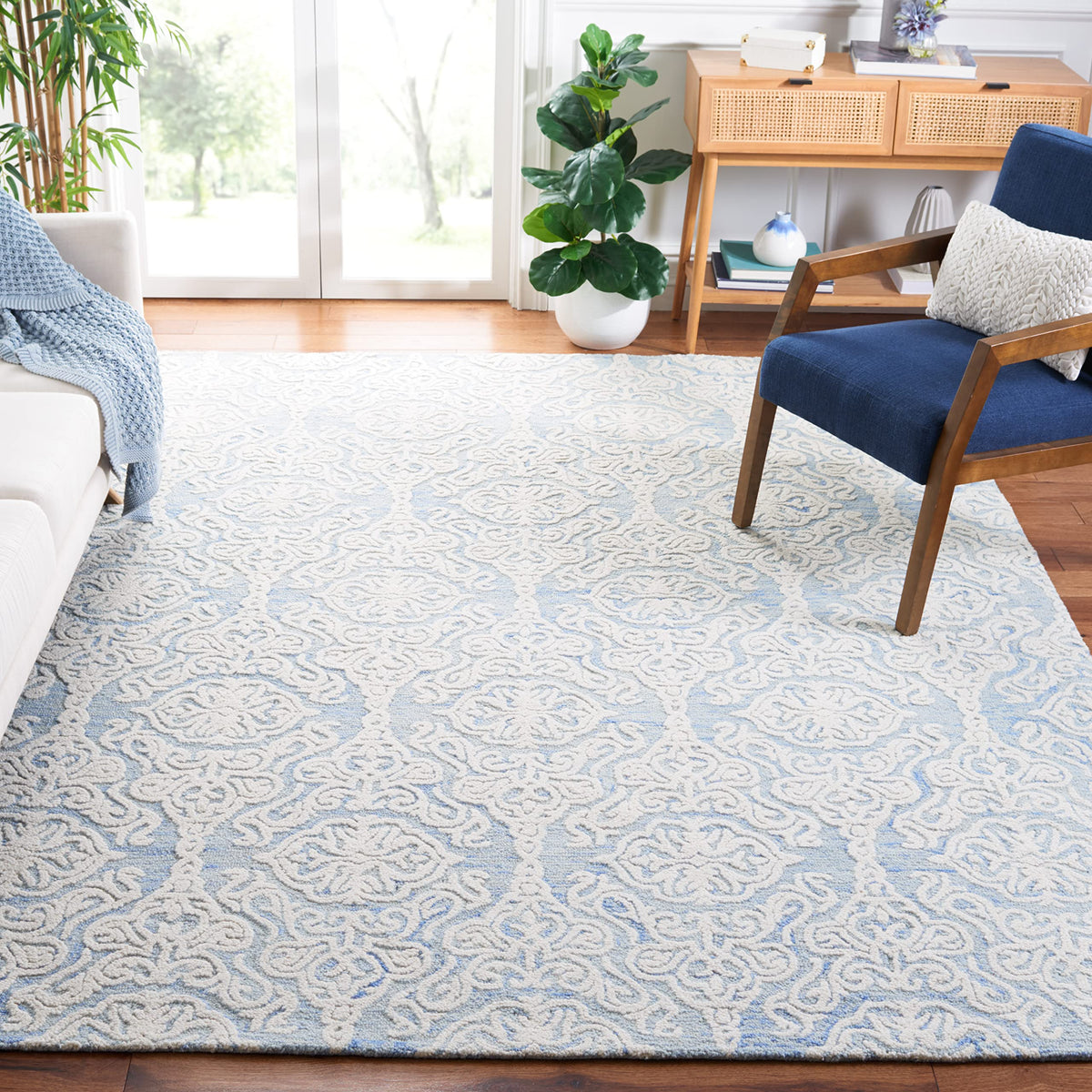 SAFAVIEH Blossom Collection Area Rug - 9' x 12', Beige & Ivory, Handmade Wool, Ideal for High Traffic Areas in Living Room, Bedroom (BLM112B)