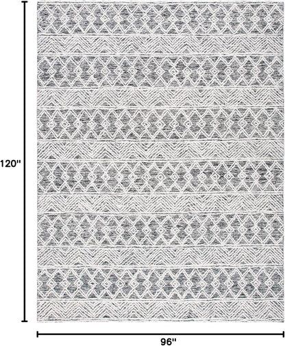 SAFAVIEH Area Rug 8x10 - Micro-Loop Collection - Large - Ivory & Black, Handmade Wool, Moroccan Boho Design, Ideal for Living Room, Bedroom, Office, Dining Space (MLP203A)