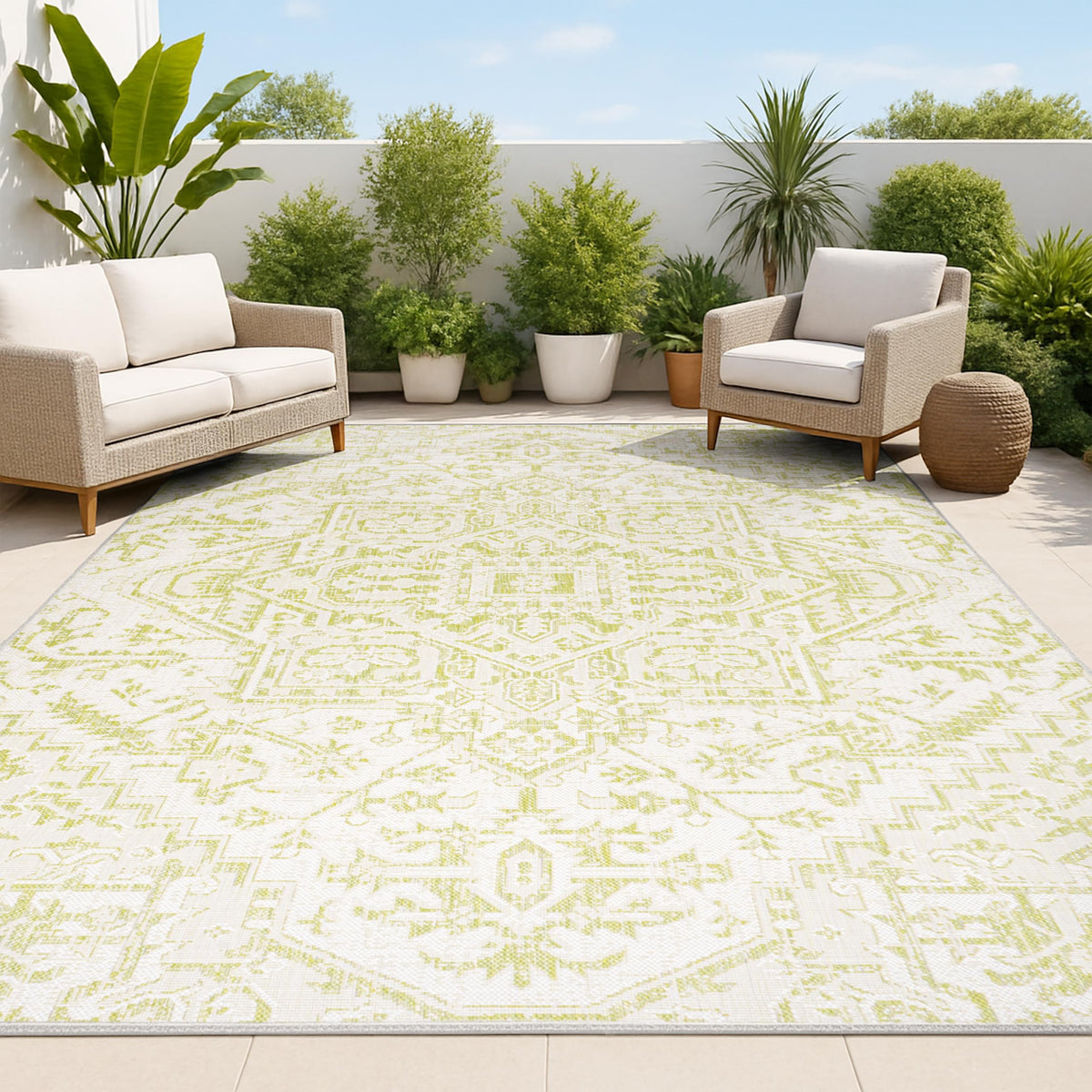 JONATHAN Y Boho Medallion Indoor Outdoor Area Rug 8X10 Black/Gray, Estrella Textured Weave for Backyard, Patio, Porch, Easy-Cleaning, High Traffic, Pet-Friendly, Non-Shedding (SMB105D-8)
