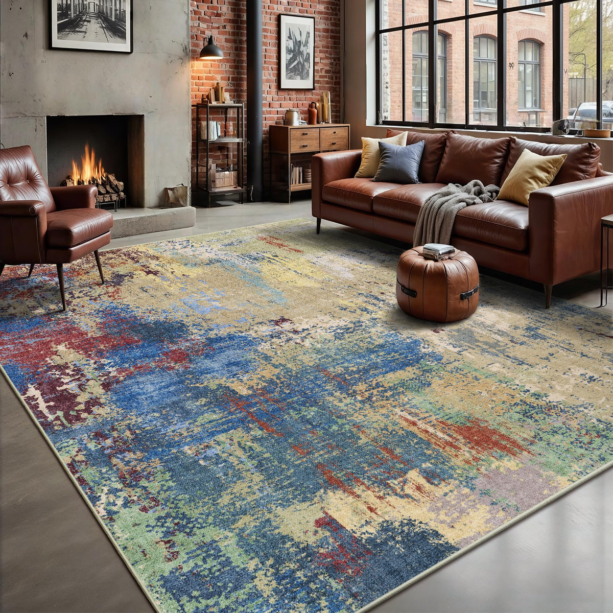 8x10 Rugs for Living Room - Modern Abstract Low Pile Washable Rug, Ultra Soft Non Slip Large Rugs, Floor Carpet for Bedroom Dining Room Office Laundry Nursery Home(Brown)