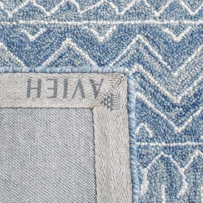 SAFAVIEH Micro-Loop Collection Accent Rug - 2'6" x 4', Blue & Ivory, Handmade Moroccan Boho Tribal Wool, Ideal for High Traffic Areas in Entryway, Living Room, Bedroom (MLP502M)