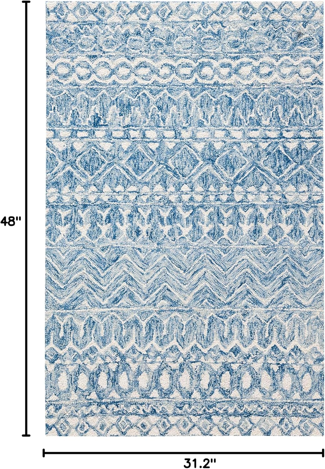 SAFAVIEH Micro-Loop Collection Accent Rug - 2'6" x 4', Blue & Ivory, Handmade Moroccan Boho Tribal Wool, Ideal for High Traffic Areas in Entryway, Living Room, Bedroom (MLP502M)
