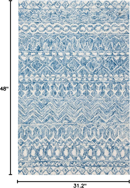SAFAVIEH Micro-Loop Collection Accent Rug - 2'6" x 4', Blue & Ivory, Handmade Moroccan Boho Tribal Wool, Ideal for High Traffic Areas in Entryway, Living Room, Bedroom (MLP502M)