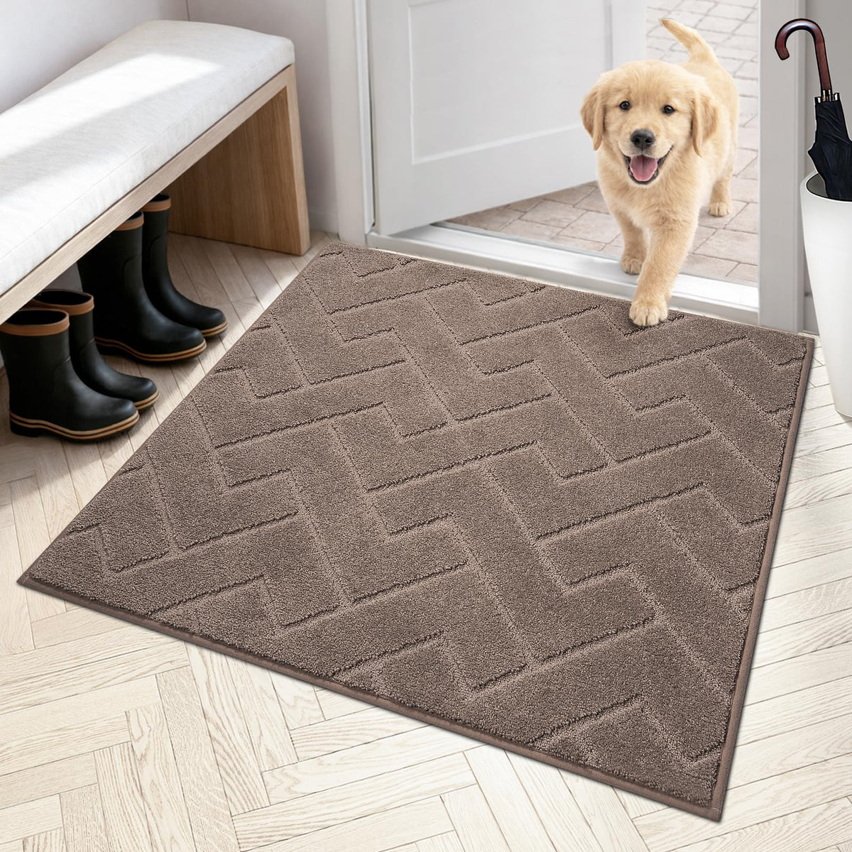 PURRUGS Dirt Trapping Door Mat Indoor Entrance, 32" x 47", Taupe