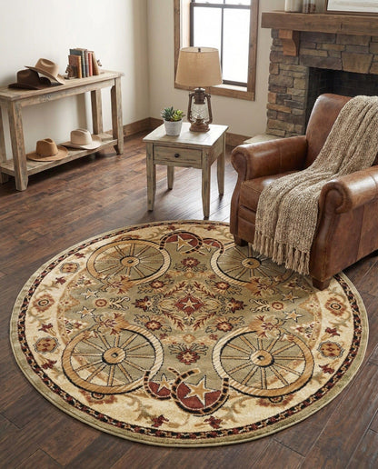 Rugs.com - Pioneer Rug – 5 Ft Square Ivory Easy-Clean Rug – Rustic Decor for Living Rooms, Bedrooms, and Entryways