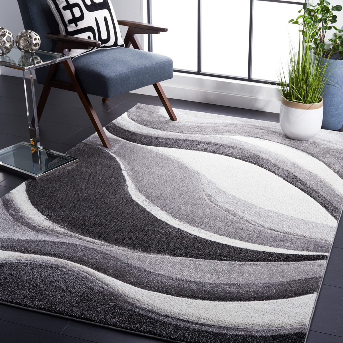 SAFAVIEH Hollywood Area Rug 10'6"x14', Modern Grey & Blue HLW766F
