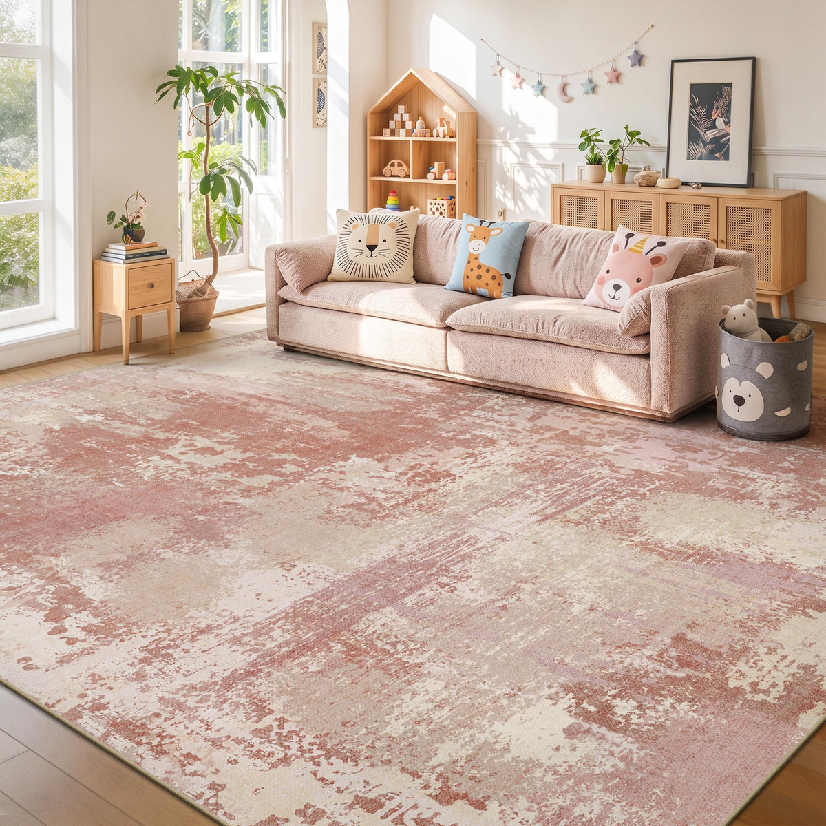 8x10 Rugs for Living Room - Modern Abstract Low Pile Washable Rug, Ultra Soft Non Slip Large Rugs, Floor Carpet for Bedroom Dining Room Office Laundry Nursery Home(Brown)