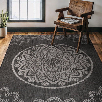 CAMILSON Outdoor Rug 5x7 Modern Area Rugs for Indoor and Outdoor Patios and Porches - Waterproof, Washable, Non-Shedding, Easy-to-Clean Outside Carpet (5 x 7, Medallion - Beige/White)