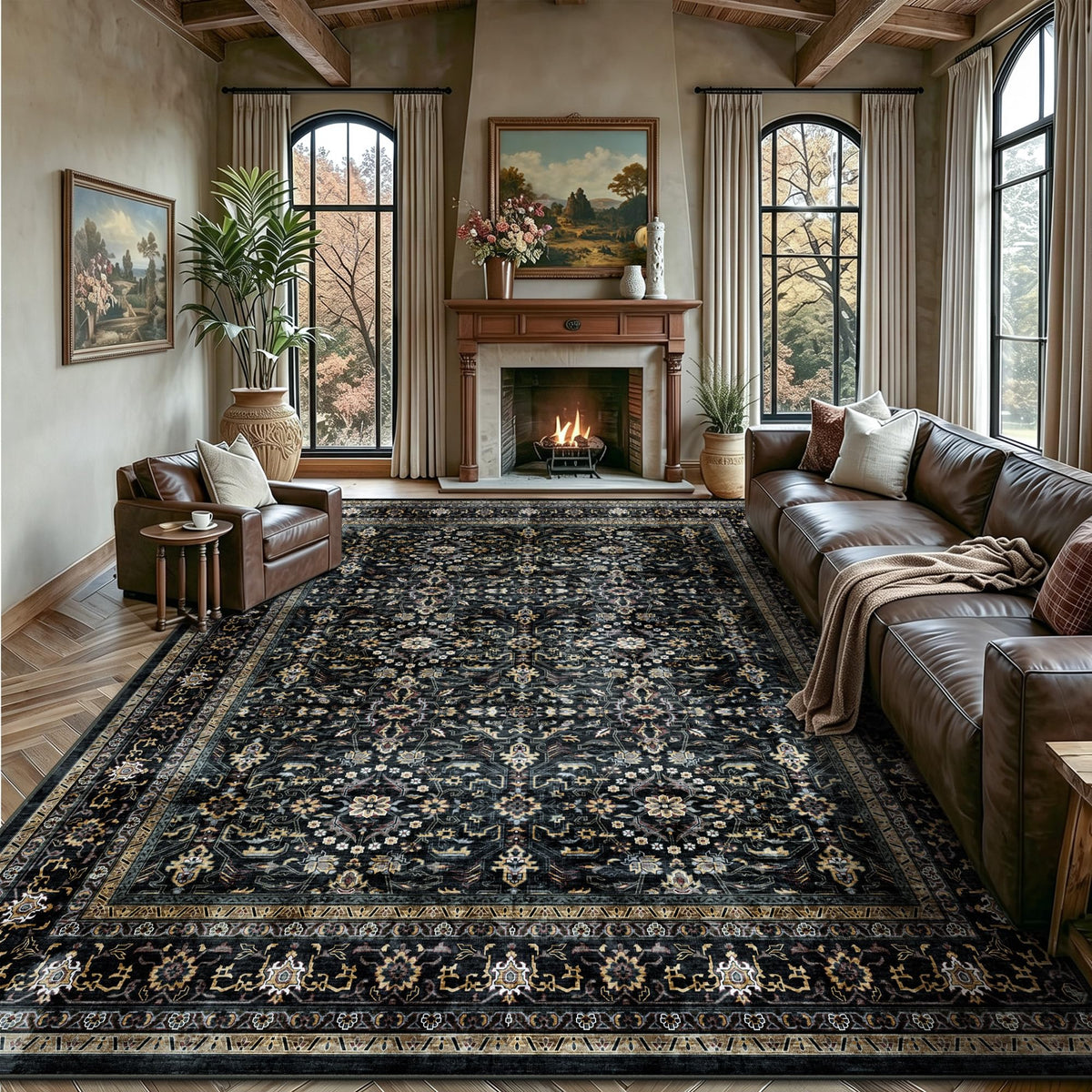 8x10 Area Rugs for Living Room - Washable Vintage Retro Large Rug, Soft Ultra Thin Non Slip Low Pile Traditional Distressed Boho Carpet for Bedroom Dining Room Home Office, Rust Clay