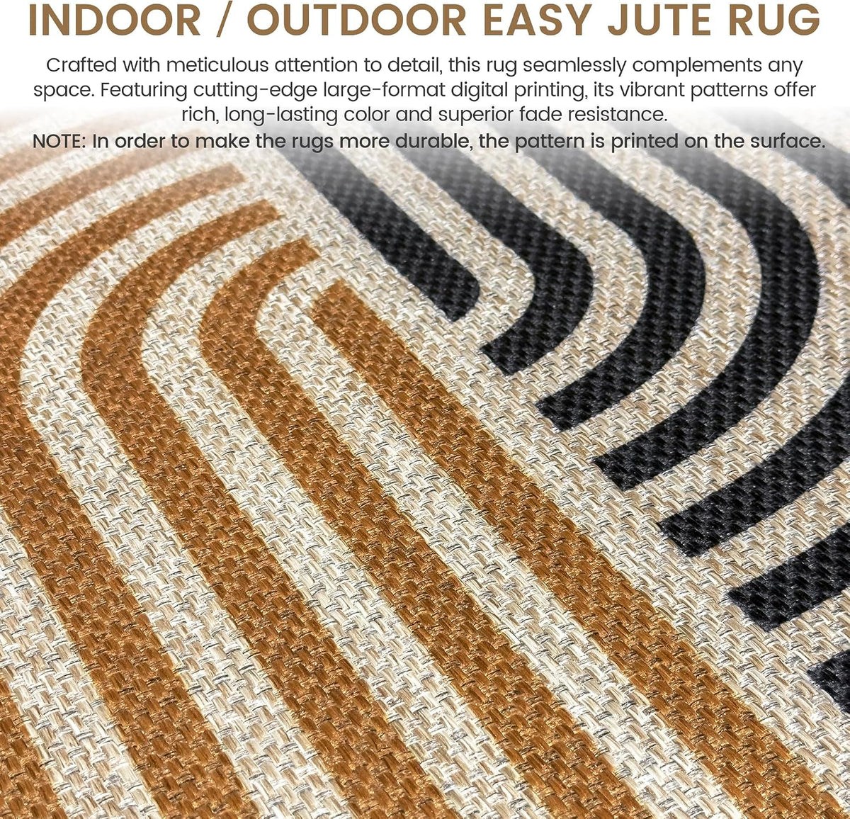 Washable 8x10 Modern Rainbow Easy Jute Indoor Outdoor Rug for Living Room