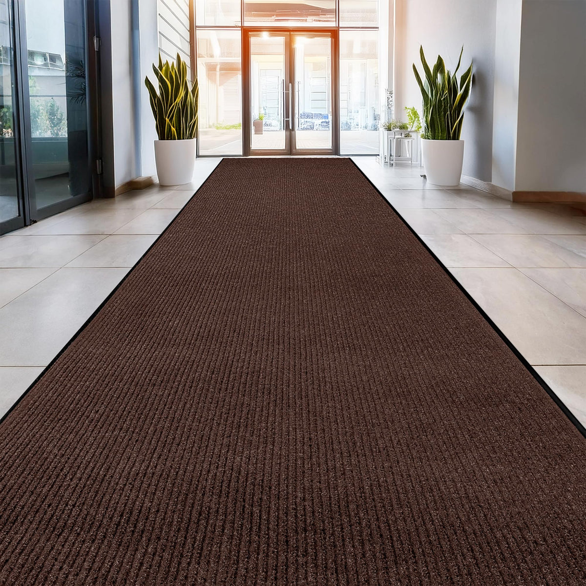 MaxMat® Heavy Duty Entry Floor Mat - Large Commercial, Indoor/Outdoor, Waterproof, Easy to Clean, Low-Profile Door Mat (4 x 6 Feet, Brown, MXM-RIB0046BR)
